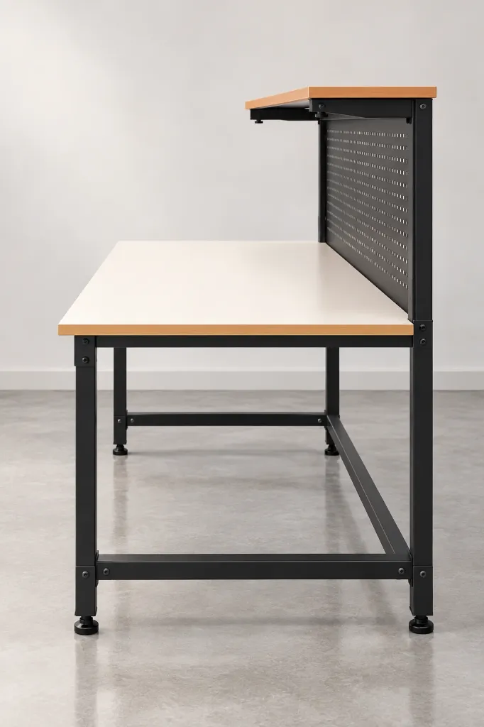 Modern Industrial Workbench with Pegboard.webp